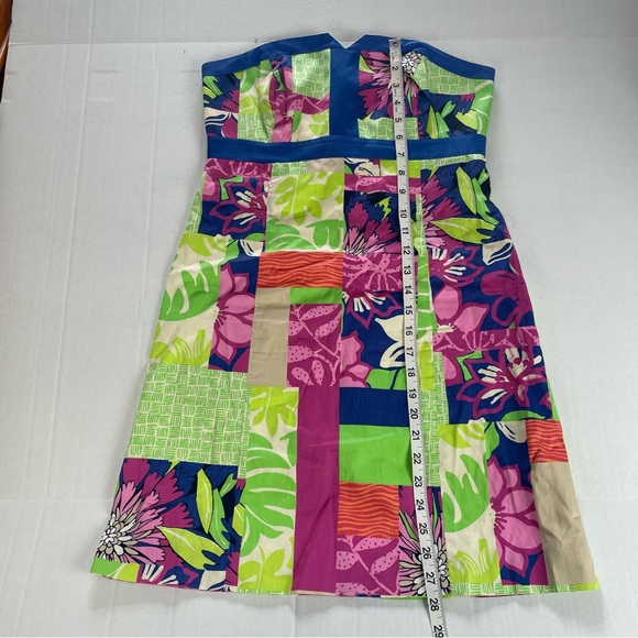 Lilly Pulitzer Strapless Patchwork Color Block Dress Pink Green Size 4 Vintage - Picture 12 of 14